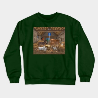 Baby Jesus Divine Manger Holy Night Christmas Nativity Scene Barnyard Farm Animals Crewneck Sweatshirt